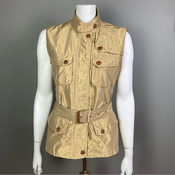 Lauren Ralph Lauren vest Large gold metallic safari utility cargo belt gorpcore - Picture 1 of 12